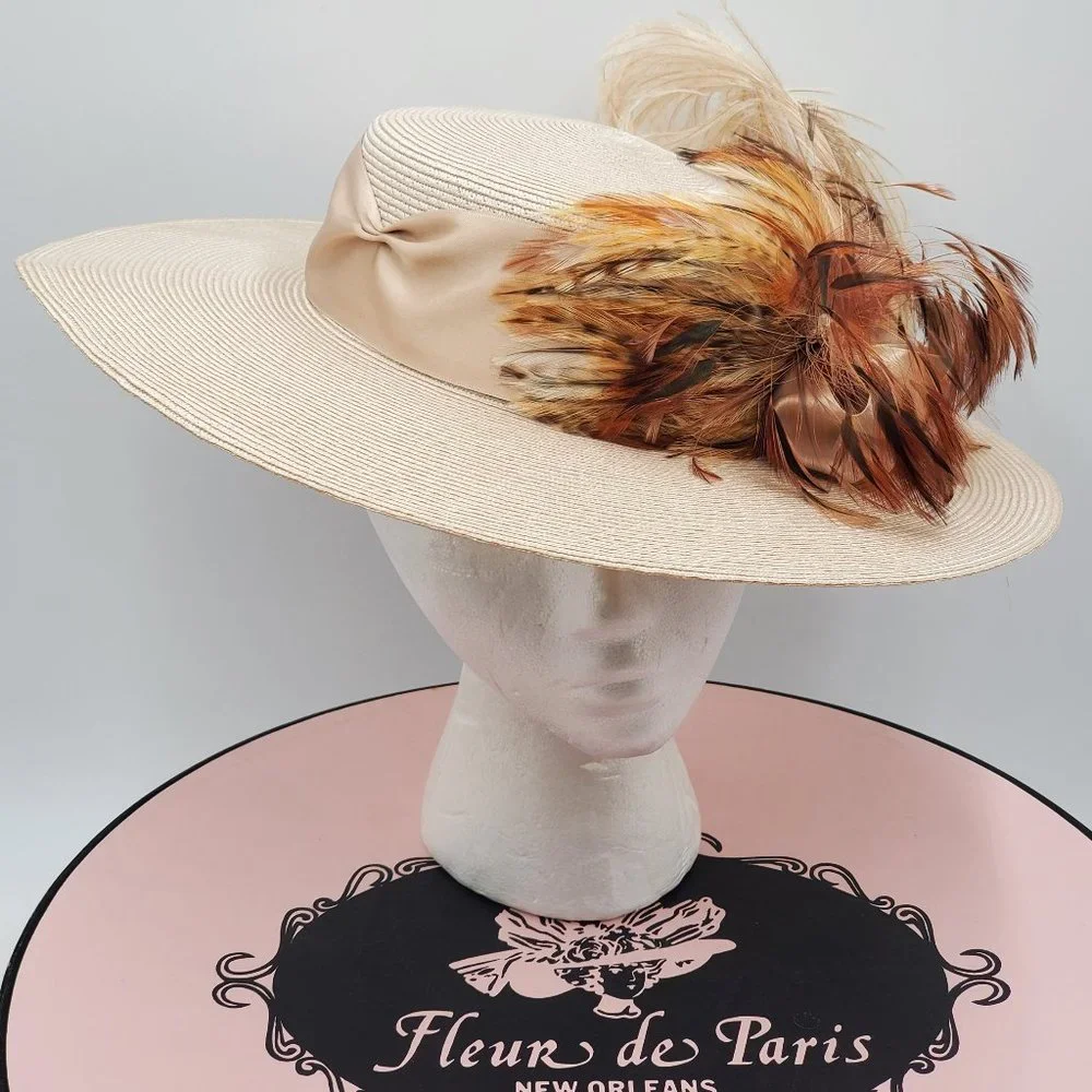 Fleur de Paris Boater's Straw Hat with Feathers